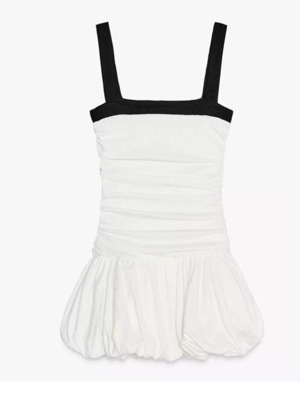 Zara textured balloon mini dress featuring black contrast straps. Small - Picture 2 of 7